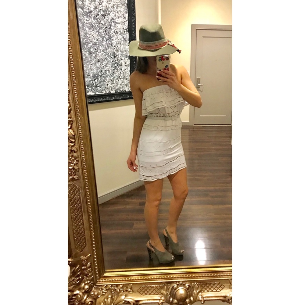 BEBE White Crochet Tube Top Mini Dress W/ Belt S